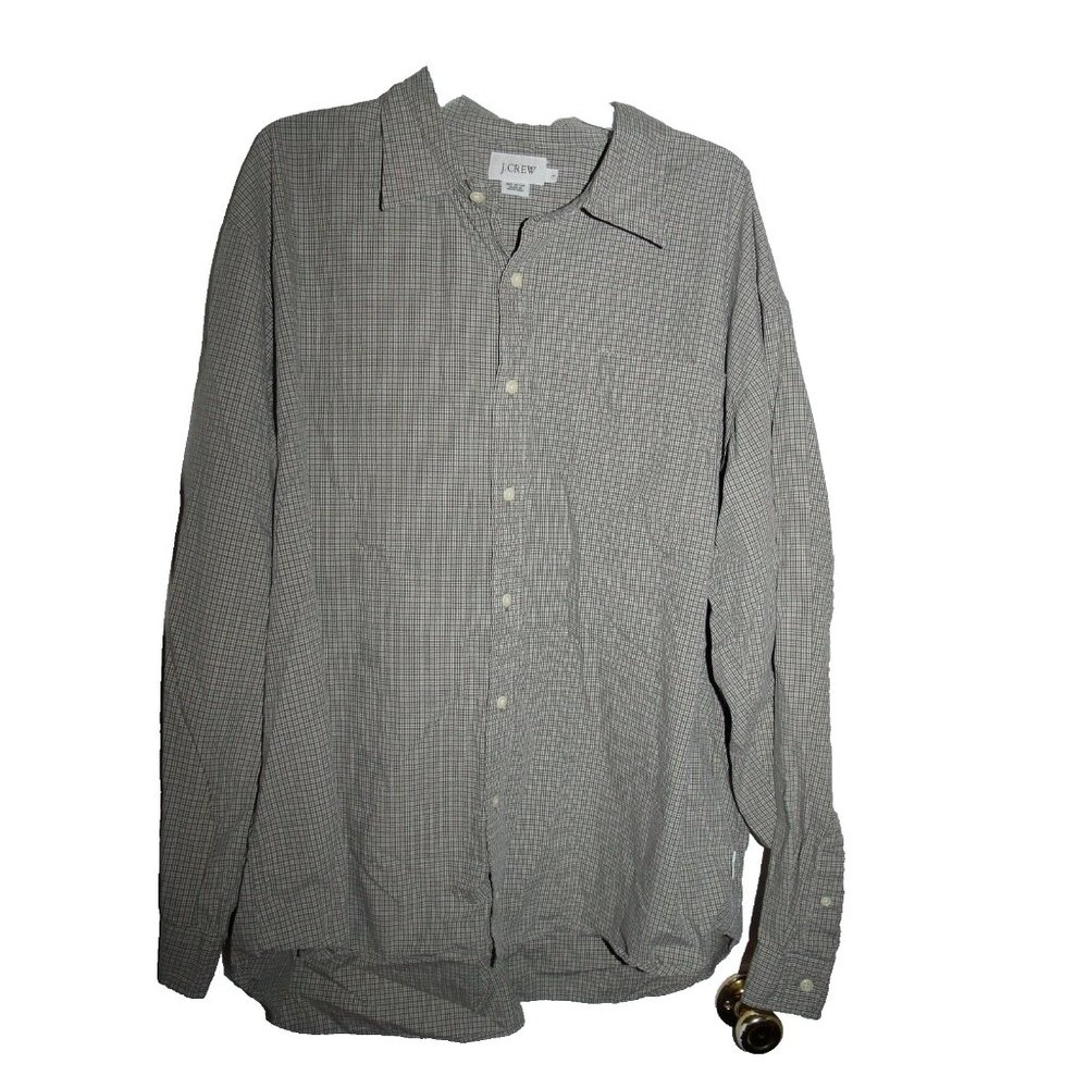 J. Crew Mens Green Burgundy‎ White Plaid Cotton Chest Pocket Shirt Size L